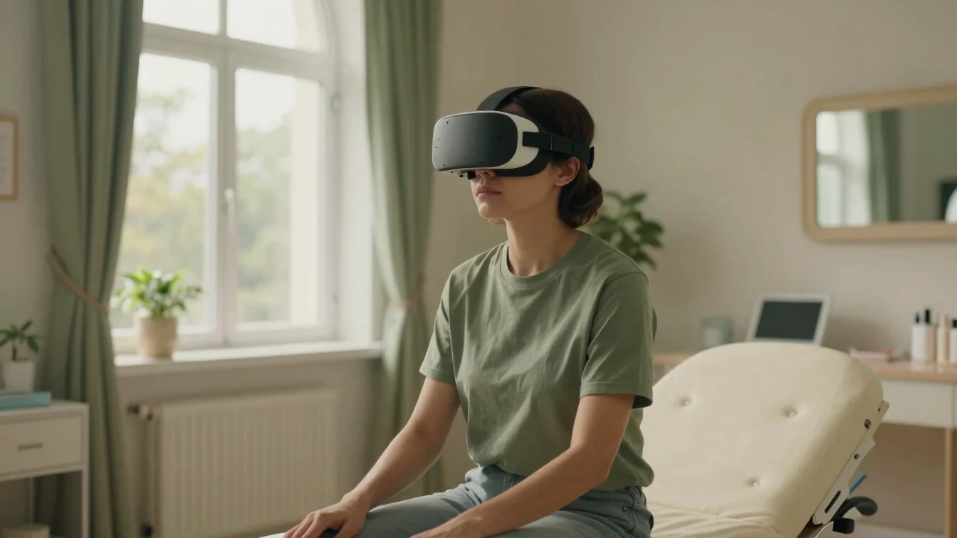 Patient experiencing modern therapeutic virtual reality in a comf