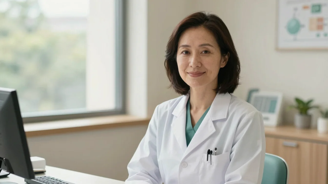 Warm editorial portrait of a female psychiatrist in a light medic